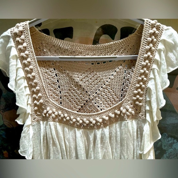 Y2K Malene Birger Silk Blend Crocheted Flutter Sleeve Boho Top - Picture 6 of 8